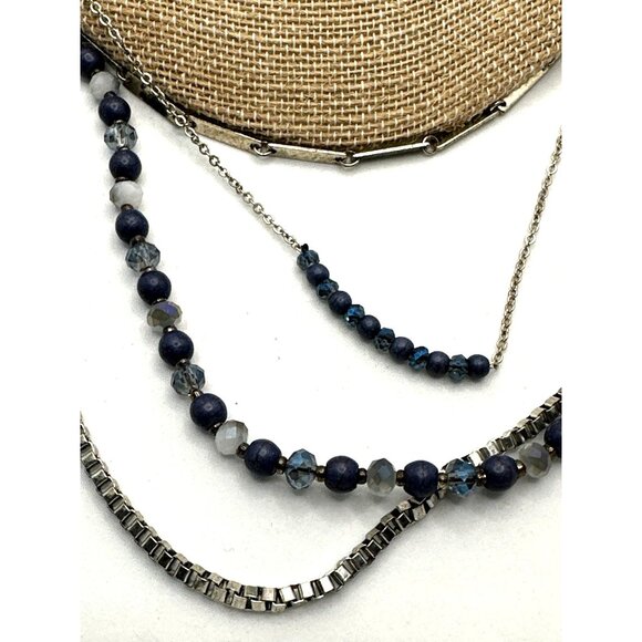 Mixed Blue Gray Multi Chain Beaded Necklace Officecore Colorful Versatile Looks - Picture 4 of 6